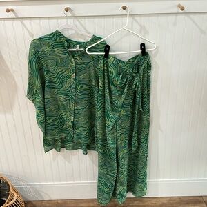 FREE PEOPLE intimately green swirl set size small boho lightweight so fun!!